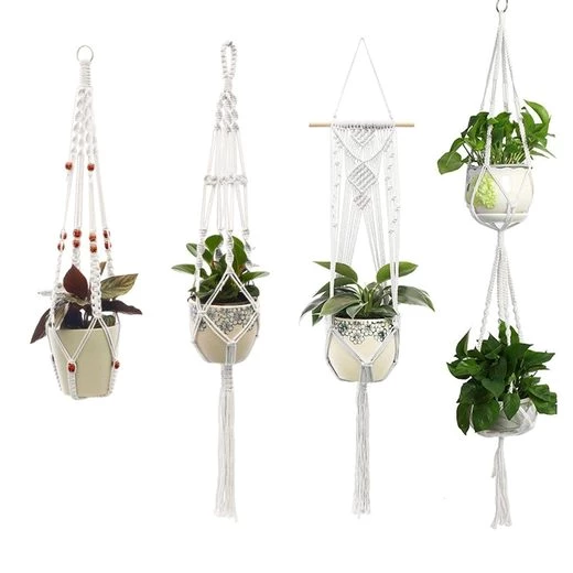 SOTOR Dekohänger 4er Set Makramee Blumenampel, Blumentopf Pflanzen Halter Aufhänger