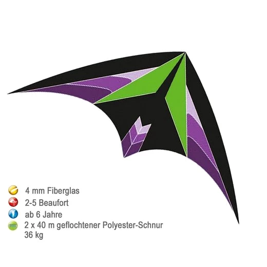 AIROW KITES Flug-Drache Lenkdrache Optimus bunt Zweileiner 4mm Fiberglasgestänge 160cm Größe