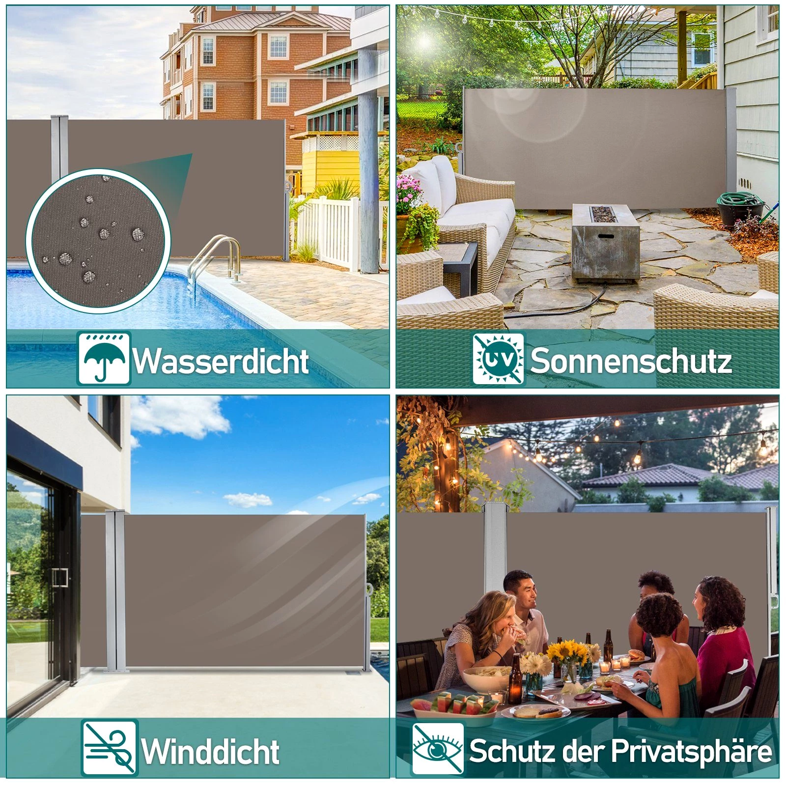 Randaco Seitenmarkise Seitenmarkise Aluminium Seitenarmmarkise ausziehbar mit Ausziehbar