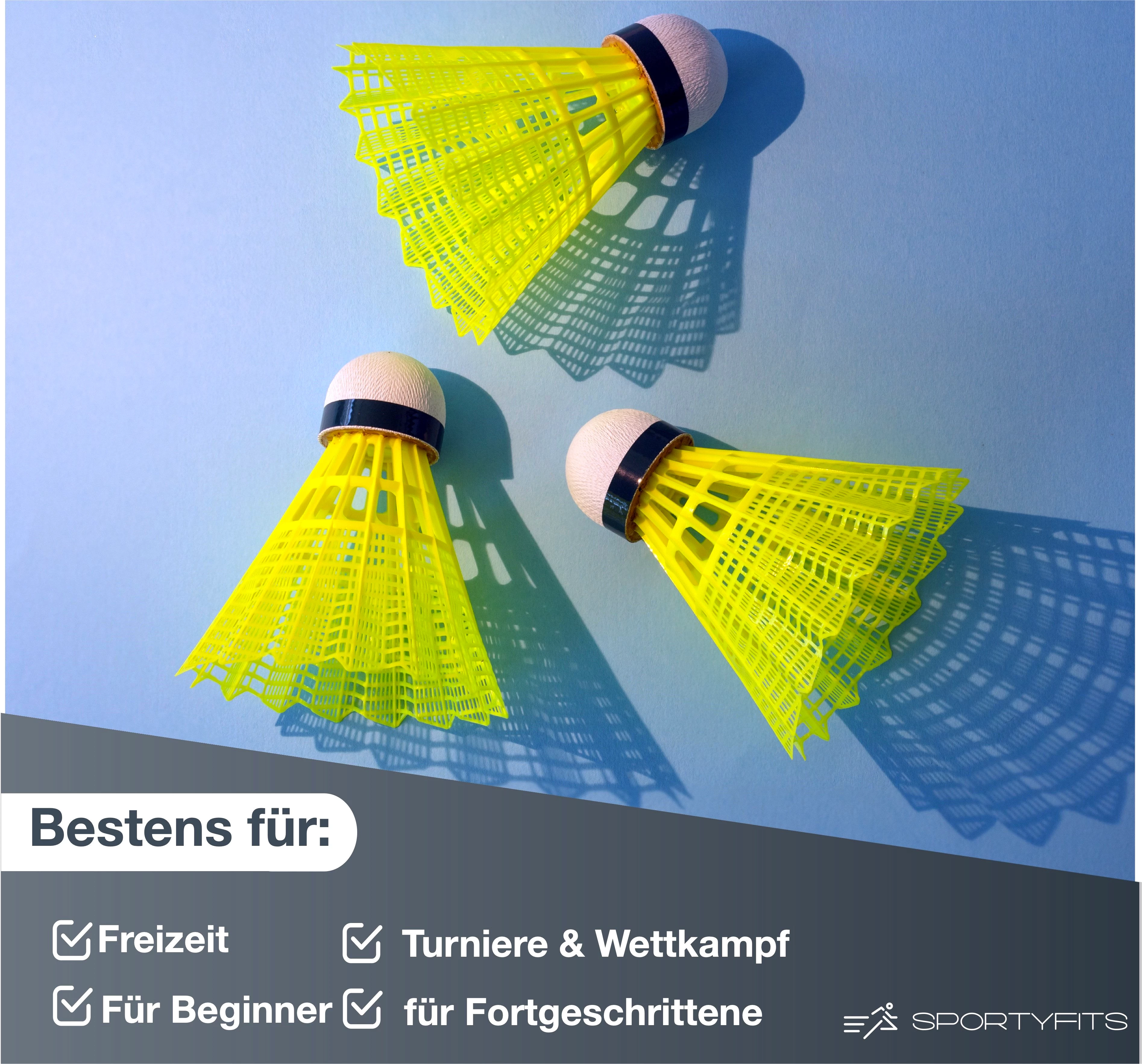 Sportyfits® Federball 18x Federbälle gelb Badmintonbälle für Training & Wettkampf Badminton