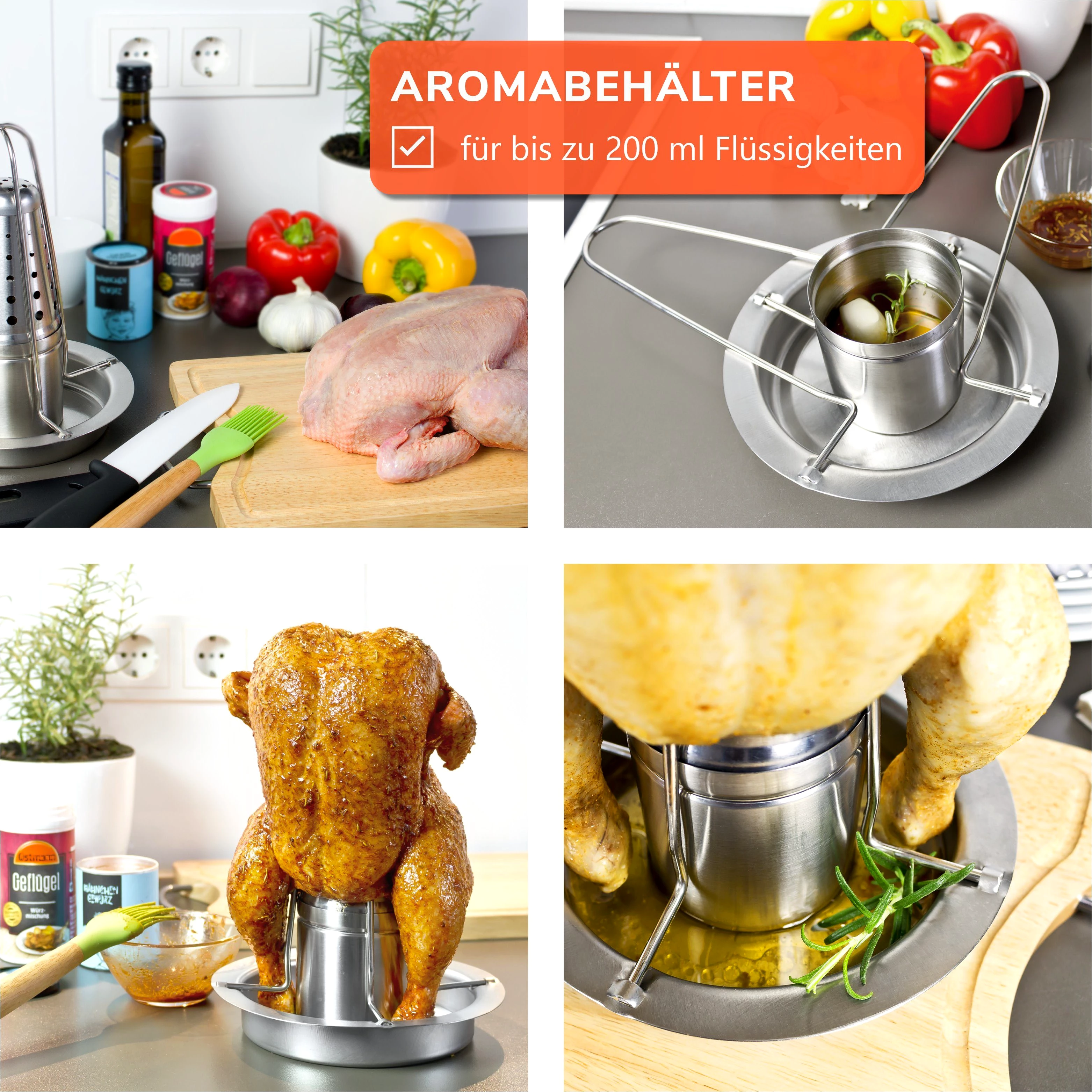 bremermann Hähnchenbräter Hähnchengriller mit Aromabehälter, Hähnchenbräter, Hähnchenhalter