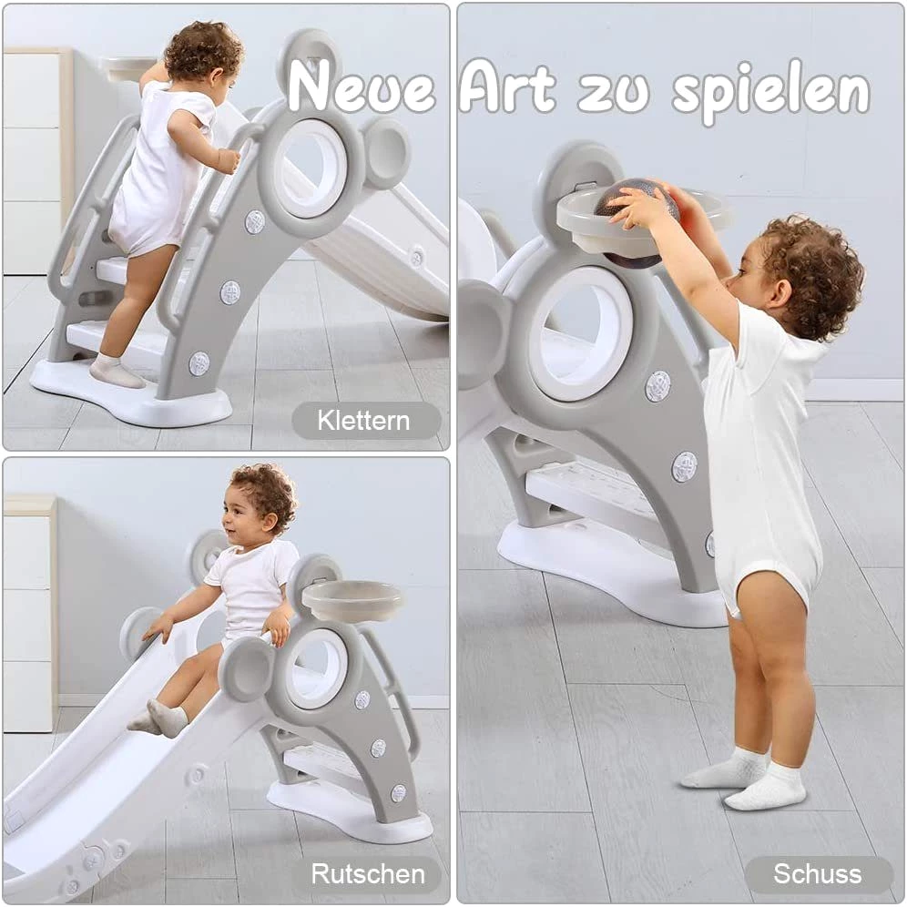 YOLEO Rutsche Kinder Fun-Slide mit Basketballkorb Faltbar Kinderrutsche