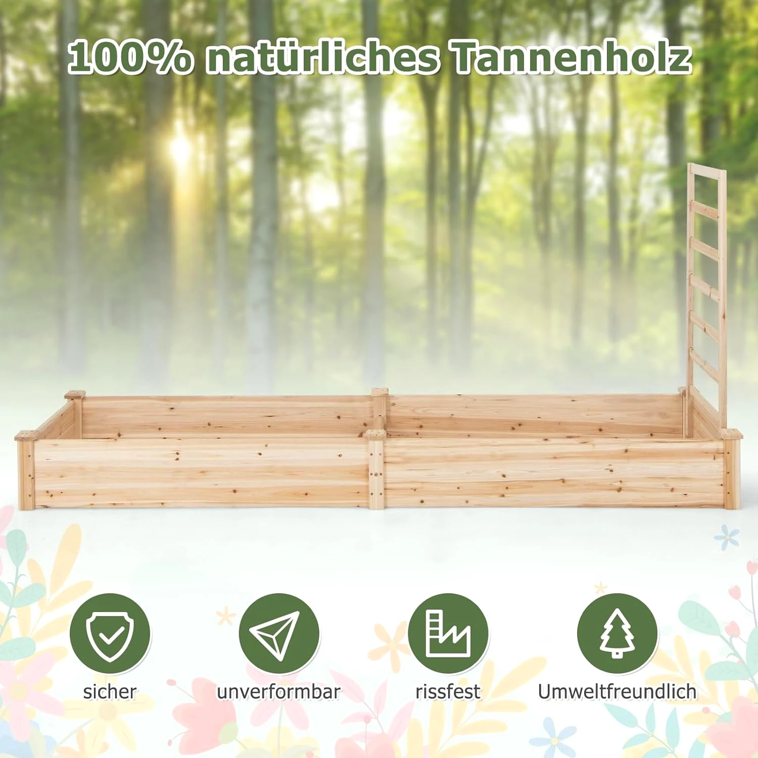 KOMFOTTEU Blumenkasten Hochbeet, mit Spalier, 235 x 63 x 102 cm